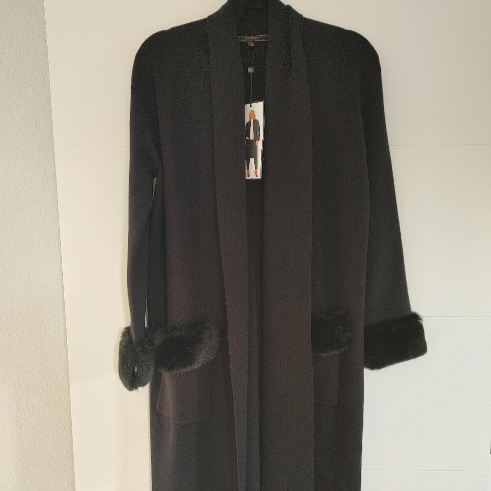 Max Sport Sweater Coat Jacket Duster with faux fur - Size Small - Color black.